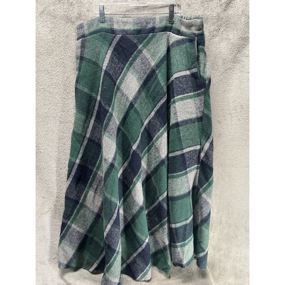 Navy Blue Green Tartan Women’s XXL 2XL Plaid Wool Blend Long  Maxi Skirt Lined - Picture 1 of 3